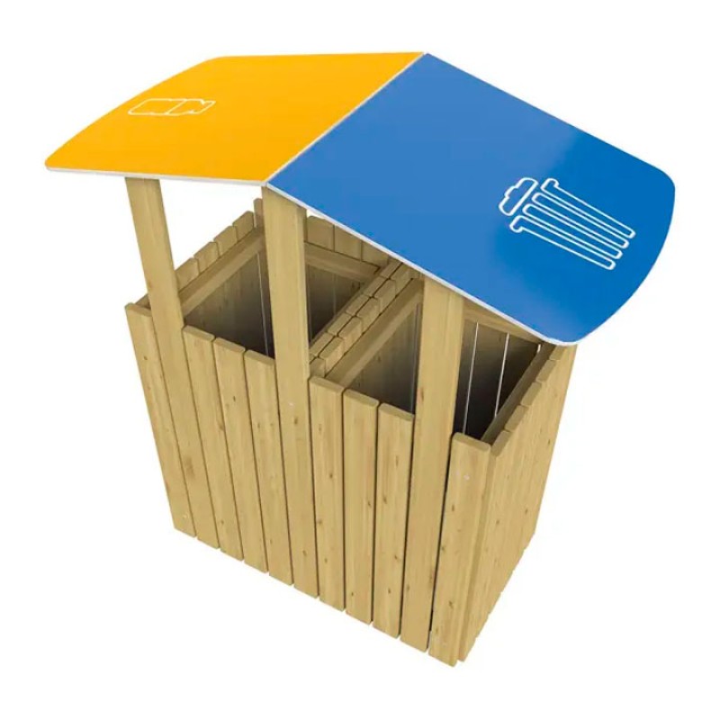 Paperera de reciclatge en Fusta Turín amb teulada| Reciclatge Exterior Sostenible